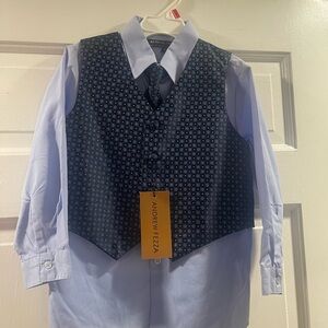Andrew Fezza Patterned Blue Vest with Tie